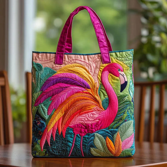 Quilted Tote Bag - Rainbow Flamingo